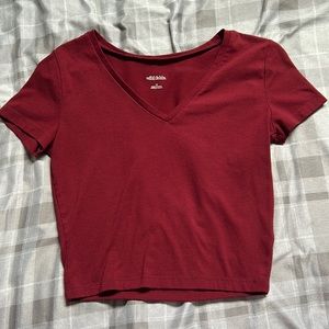 Red v-neck t-shirt